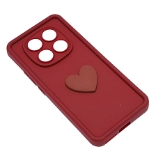 Чехол накладка для XIAOMI REDMI NOTE 14 Pro, силикон, 3D сердце, защита камеры, бортики, цвет бордовый