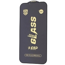 Защитное стекло ESD OG Glass SUPERX для APPLE iPhone 13 (6.1"), iPhone 13 Pro (6.1"), iPhone 14 (6.1"), iPhone 16e (6.1"), с сеточкой на динамике, цвет окантовки черный