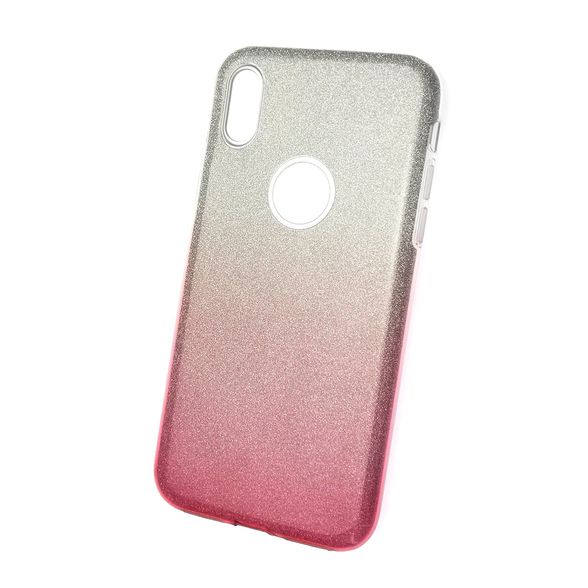 Чехол накладка Shine для APPLE iPhone X, силикон, блестки, цвет серебристо розовый.