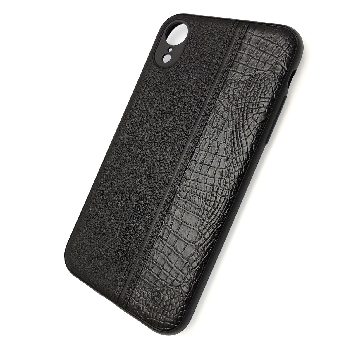 Чехол накладка для APPLE iPhone XR, силикон, под кожу, цвет черный.