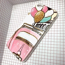 Чехол накладка для APPLE iPhone 6, 6G, 6S, силикон, имитация стекла, рисунок Воздушные шары и ретро машина.