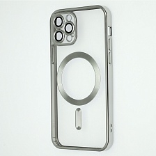Чехол накладка FASHION CASE с поддержкой MagSafe для APPLE iPhone 12 Pro, силикон, защита камеры, цвет окантовки серебристый