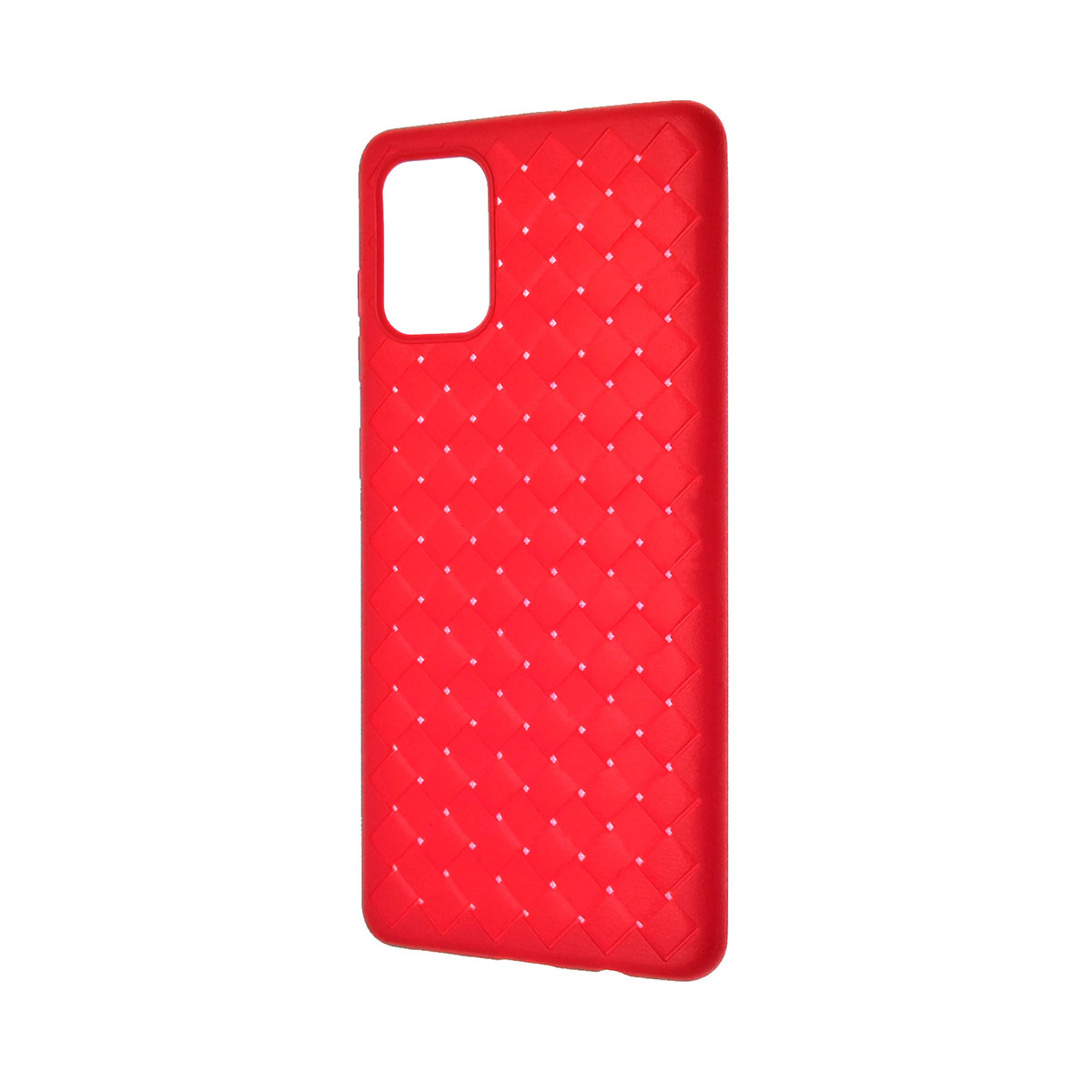 Чехол накладка для SAMSUNG Galaxy A71 (SM-A715), силикон, плетение, цвет красный.