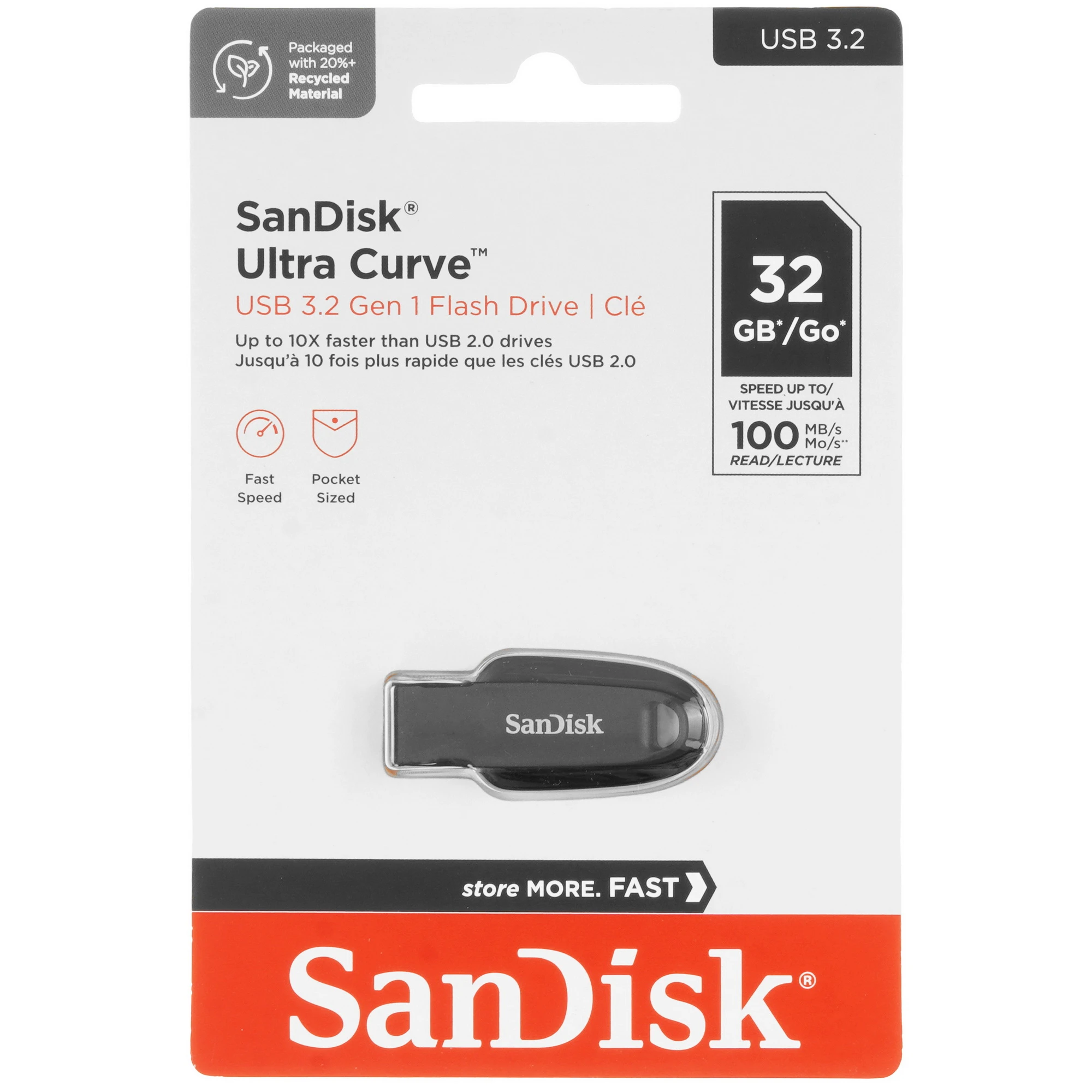 Флешка 32GB SanDisk Ultra Curve CZ550 SDCZ550-032G-G46, USB 3.2 gen 1, 100Mb/s, монолит, пластик, цвет черный