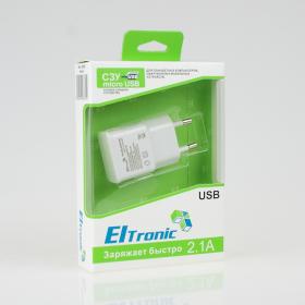 СЗУ (адаптер питания) USB 5.0V - 2.1A с USB выходом ELTronic белый арт.5505.