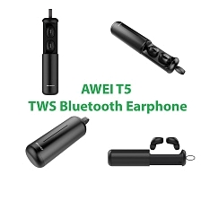 Гарнитура (наушники с микрофоном) беспроводная, AWEI T5 TWS Bluetooth Earphone, цвет черный (плохая упаковка)