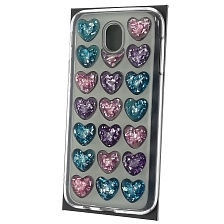 Чехол накладка для SAMSUNG Galaxy J7 2017 (SM-J730), силикон, рисунок 3D сердечки 7.