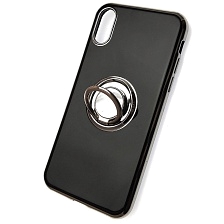 Чехол накладка для APPLE iPhone X, XS, силикон, глянец, с логотипом, кольцо держатель, цвет черный. Чехол накладка для APPLE iPhone X, XS, силикон, глянец, с логотипом, кольцо держатель, цвет черный.