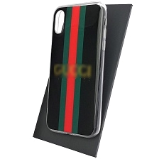 Чехол накладка для APPLE iPhone XR, силикон, глянцевый, рисунок Три полосы Гуччи