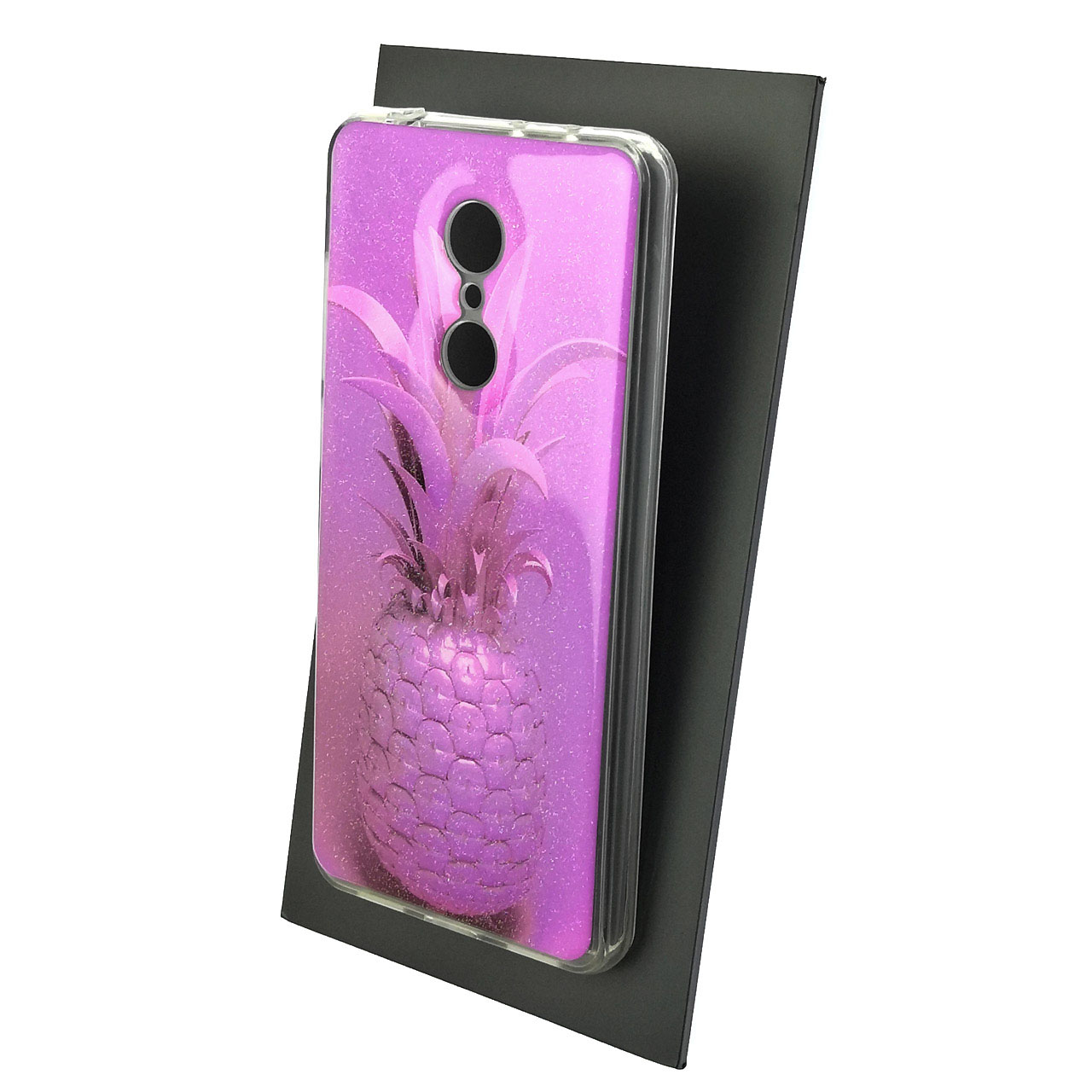Чехол накладка для XIAOMI Redmi 5, силикон, блестки, глянцевый, рисунок Фиолетовый ананас