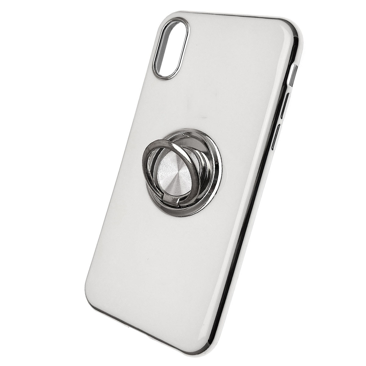Чехол накладка для APPLE iPhone X, XS, силикон, глянец, с логотипом, кольцо держатель, цвет белый. Чехол накладка для APPLE iPhone X, XS, силикон, глянец, с логотипом, кольцо держатель, цвет белый.