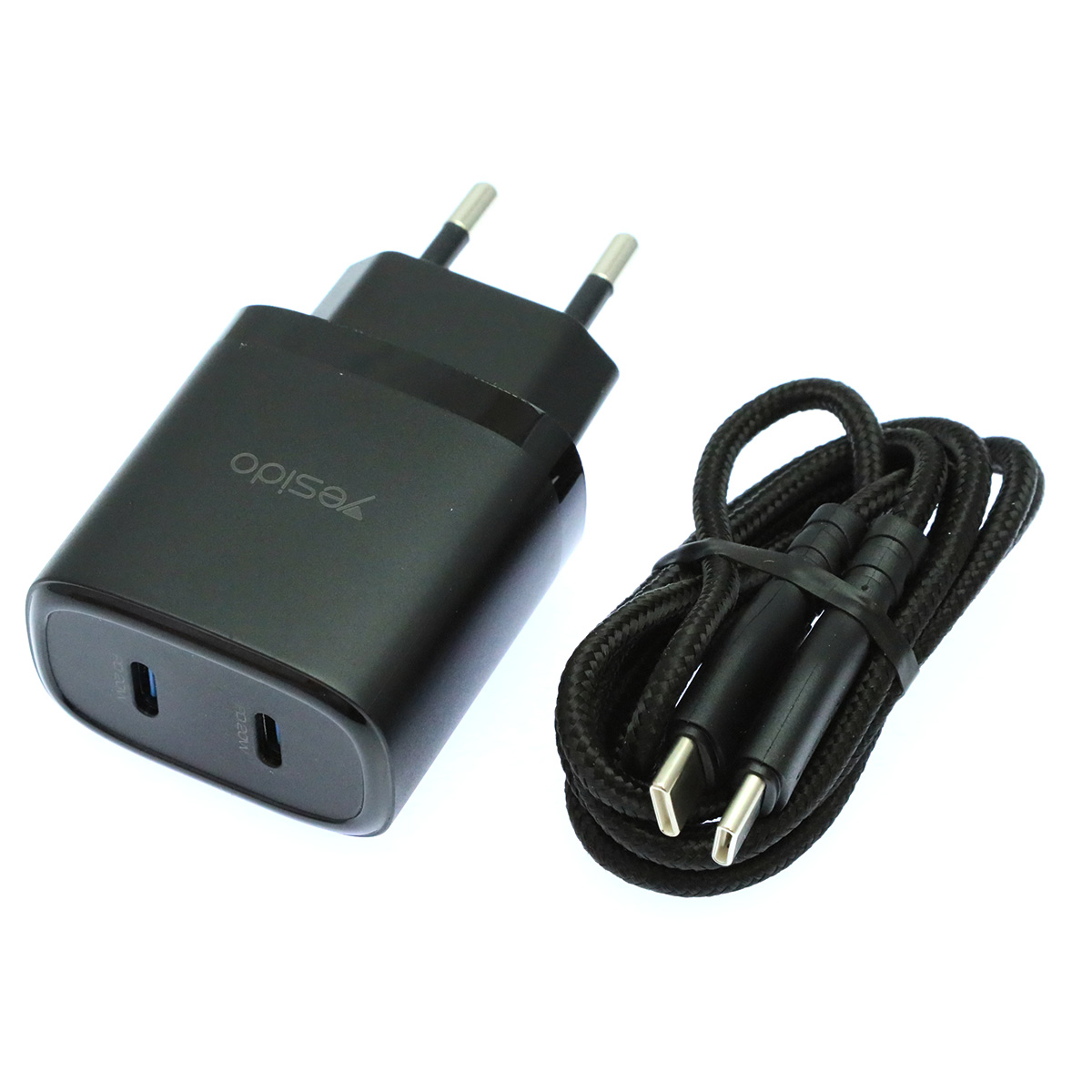 СЗУ (Сетевое зарядное устройство) YESIDO YC56 с кабелем USB Type C на USB Type C, 20W, 2 USB Type C, длина 1 метр, цвет черный