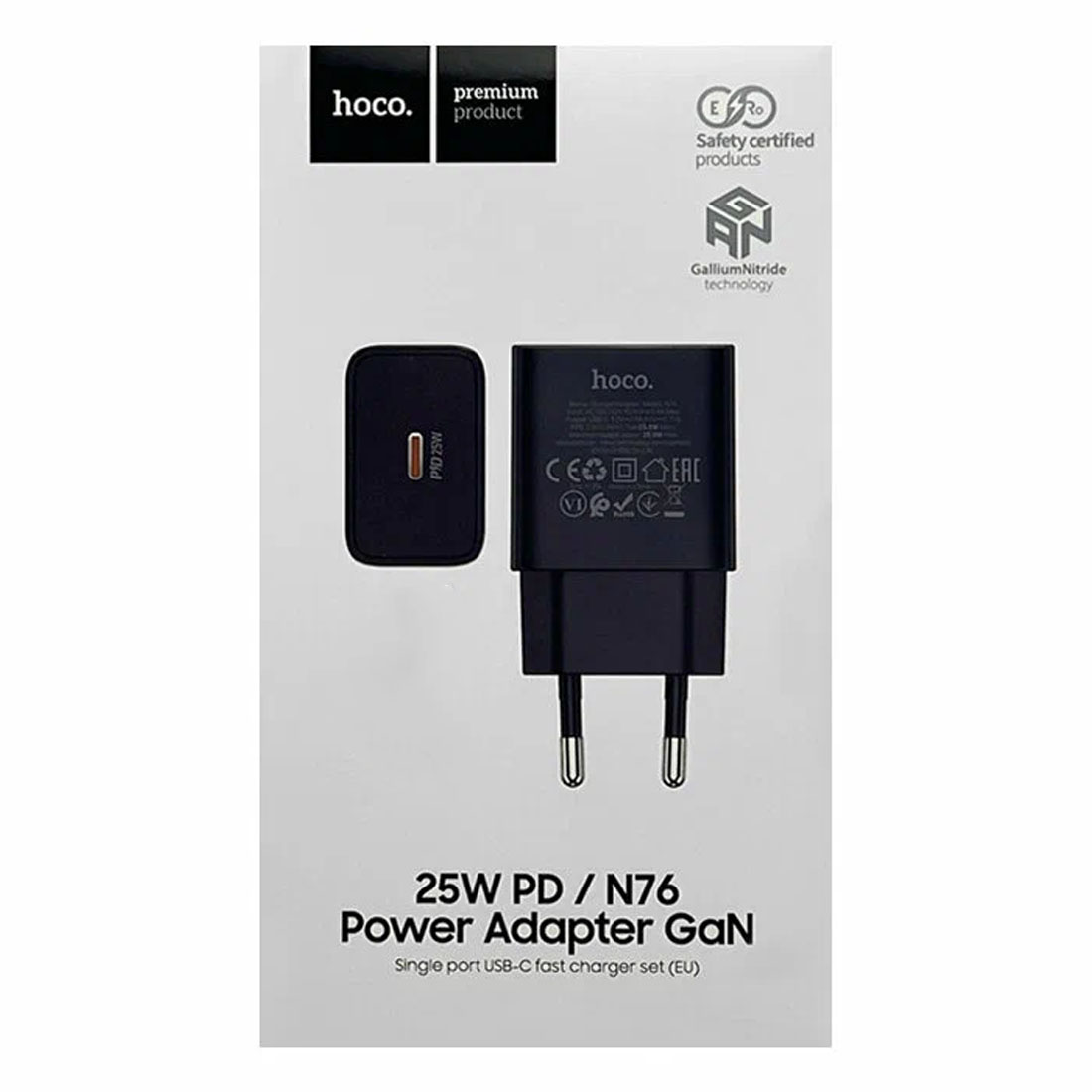СЗУ (Сетевое зарядное устройство) HOCO N76 Star, 1 USB Type C, PD25W, цвет черный