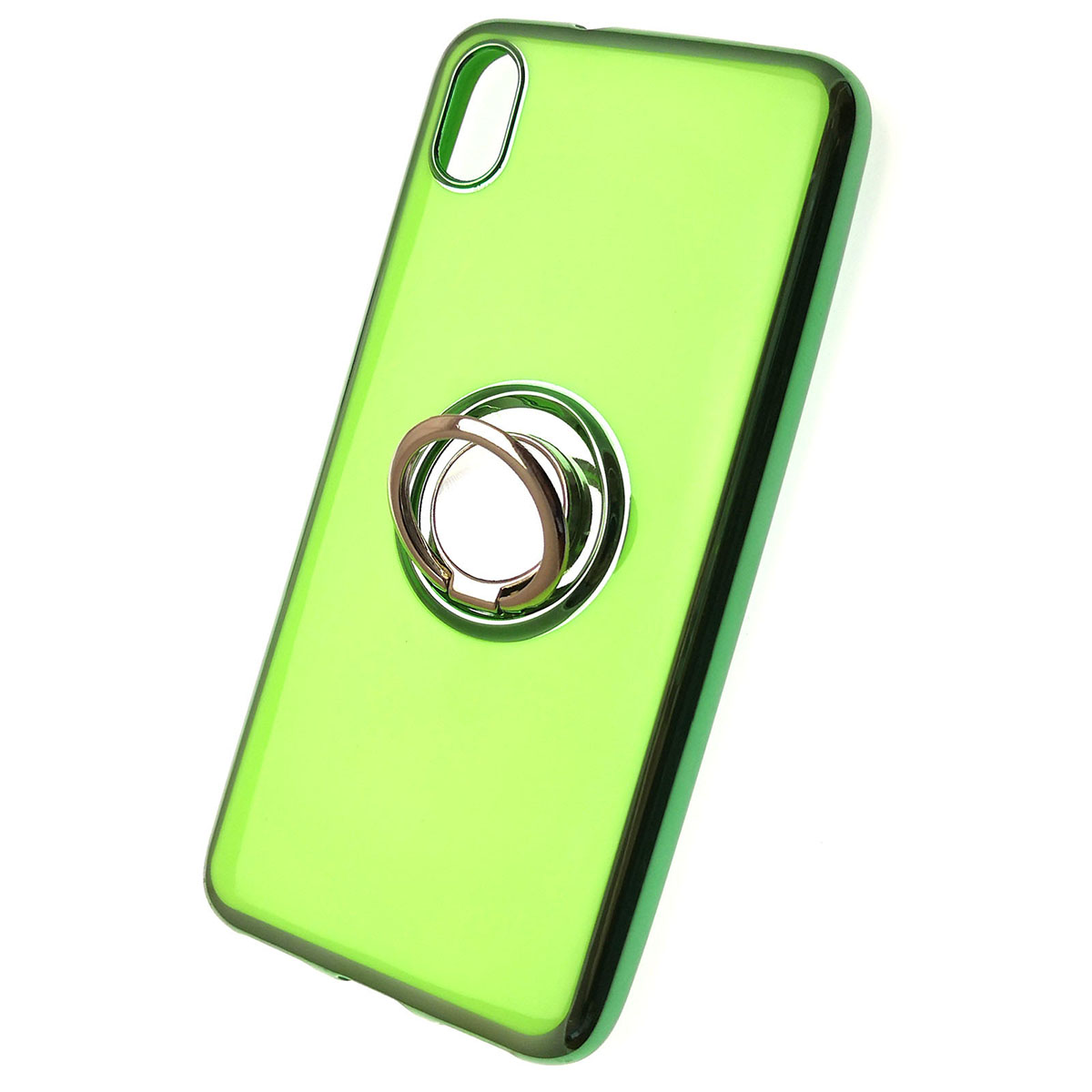 Чехол накладка для XIAOMI Redmi 7A, силикон, кольцом держатель, цвет зеленый.