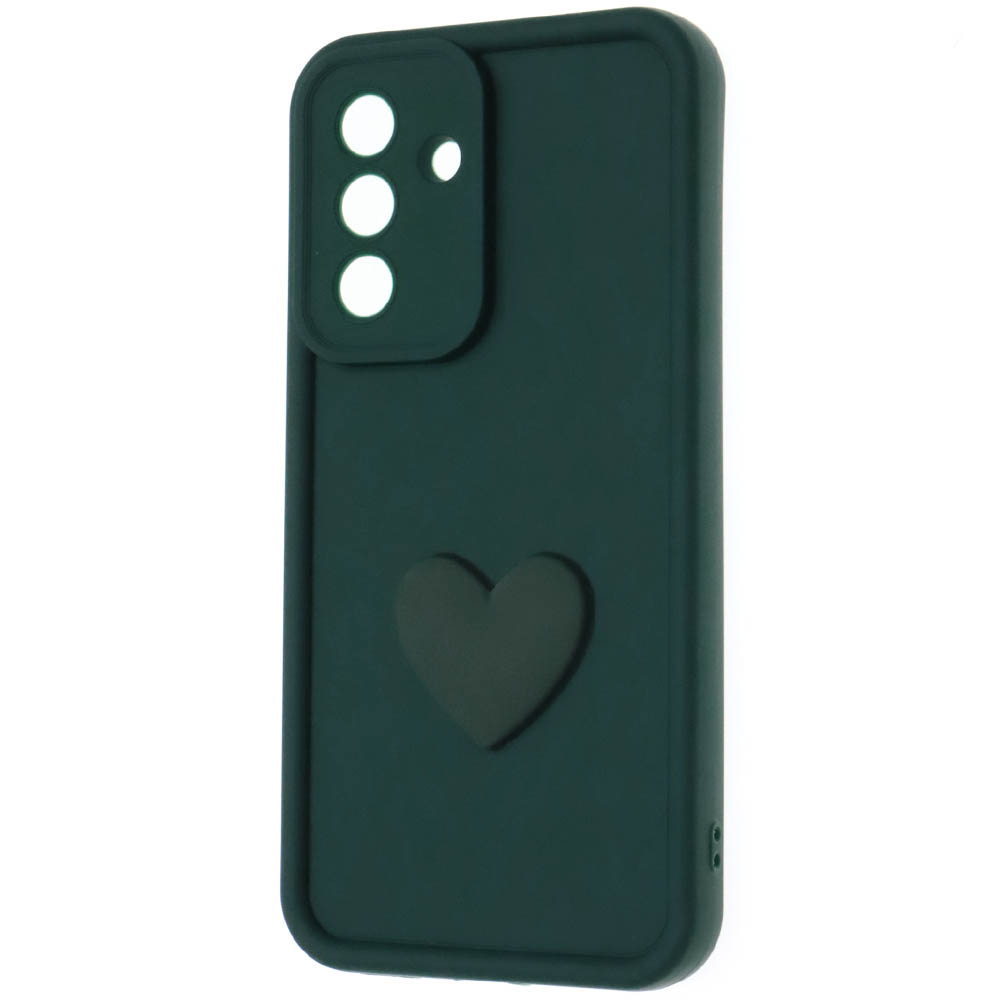 Чехол накладка для SAMSUNG Galaxy A56, силикон, 3D сердце, защита камеры, бортики, цвет темно зеленый