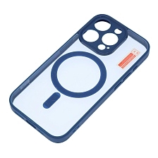 Чехол накладка Magnetic с поддержкой MagSafe для APPLE iPhone 15 Pro, силикон, защита камеры, цвет окантовки темно синий