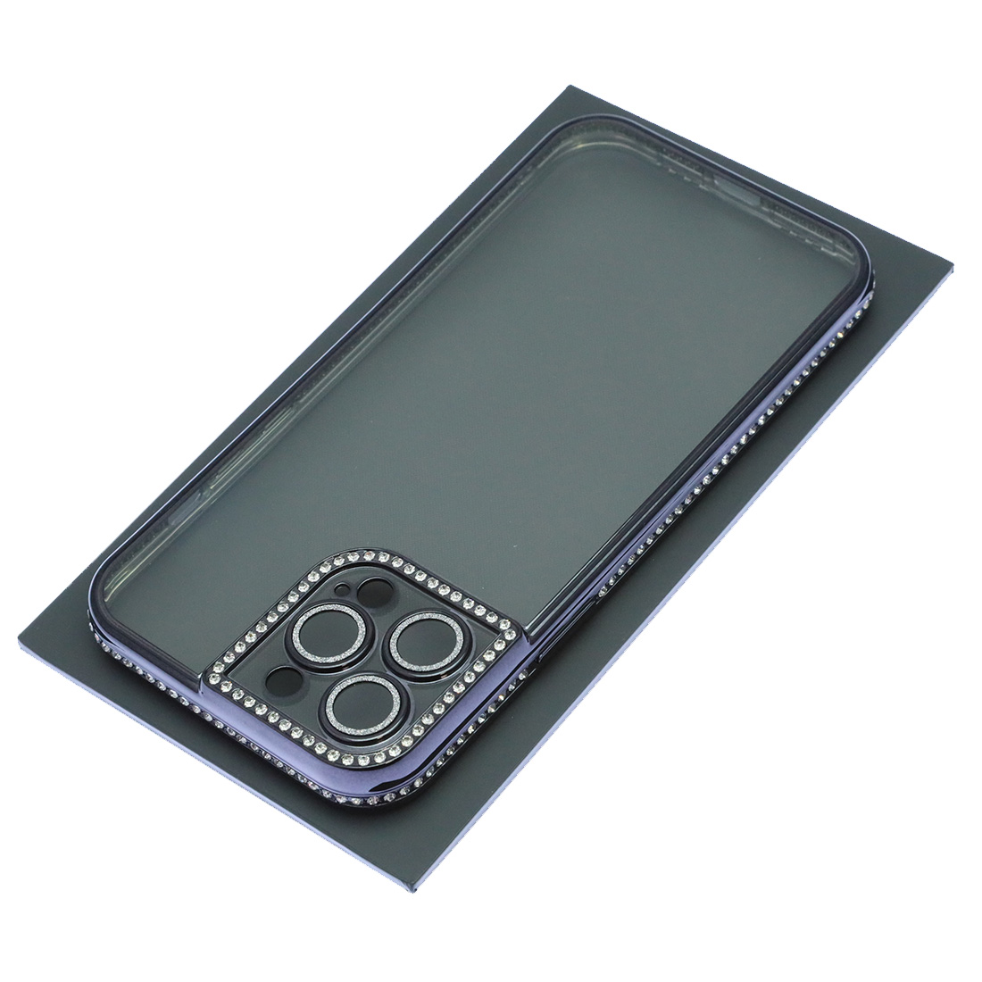 Чехол накладка для APPLE iPhone 13 Pro Max, силикон, защита камеры, стразы, цвет окантовки черный