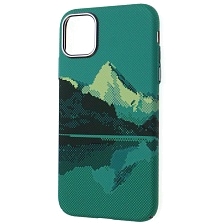 Чехол накладка FreeAir с поддержкой MagSafe для APPLE iPhone 11, пластик, светится в темноте, рисунок Гора, цвет зеленый