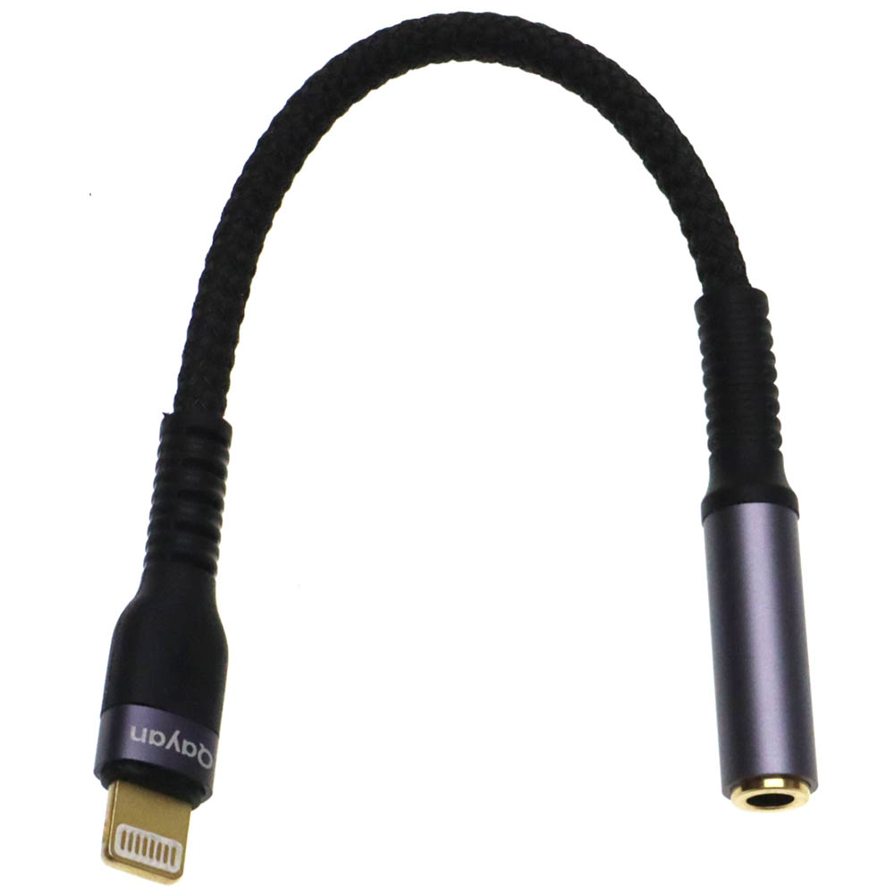 Аудио кабель, переходник QAYAN QAC164 Lightning 8 pin (папа) на AUX (Jack 3.5 мм) (мама), длина 15 см, цвет черный