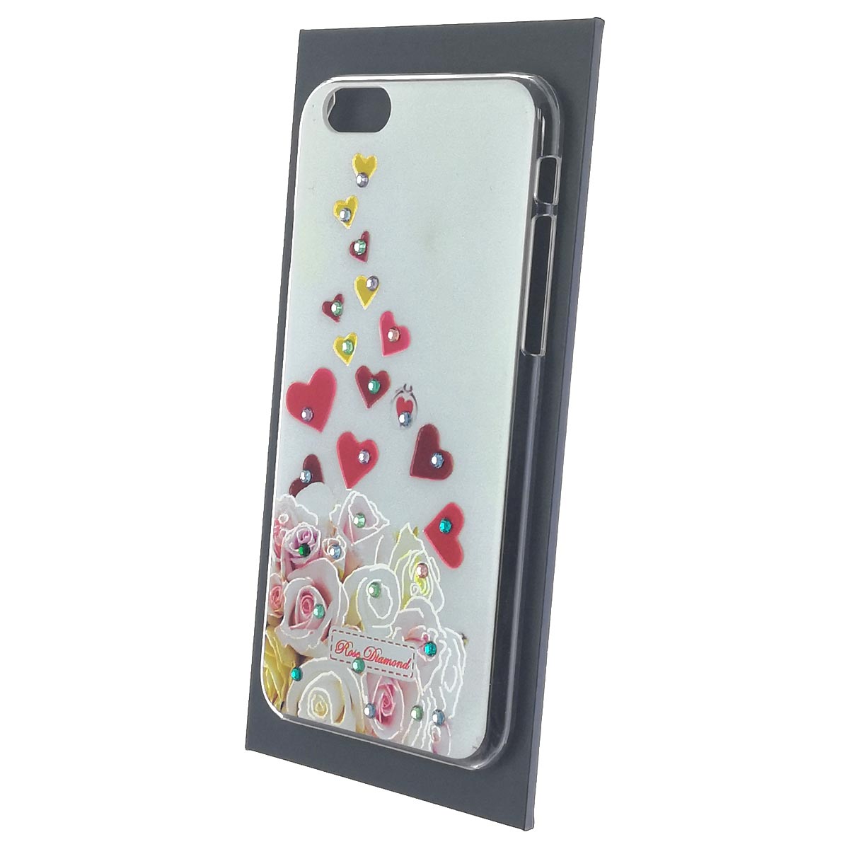 Чехол накладка для APPLE iPhone 6, iPhone 6G, iPhone 6S, пластик, стразы, рисунок розы и сердечки
