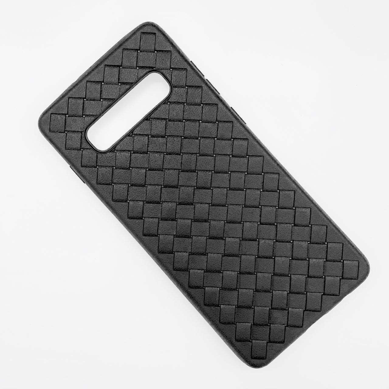 Чехол накладка для SAMSUNG Galaxy S10 Plus (SM-G975), силикон, плетенный, цвет черный