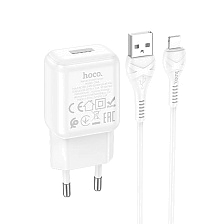 СЗУ (сетевое зарядное устройство) HOCO C96A, адаптер 1 USB 5V-2.1A, кабель Lightning 8 pin, цвет белый