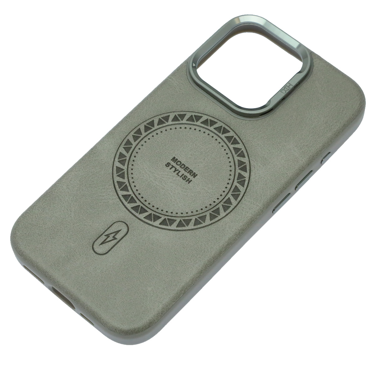 Чехол накладка Modern Stylish с поддержкой MagSafe для APPLE iPhone 16 Pro, защита камеры, подставка, экокожа, бархат, цвет серый
