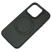 Чехол накладка Creative Stylish с поддержкой MagSafe для APPLE iPhone 15 Pro, защита камеры, экокожа, бархат, цвет черный