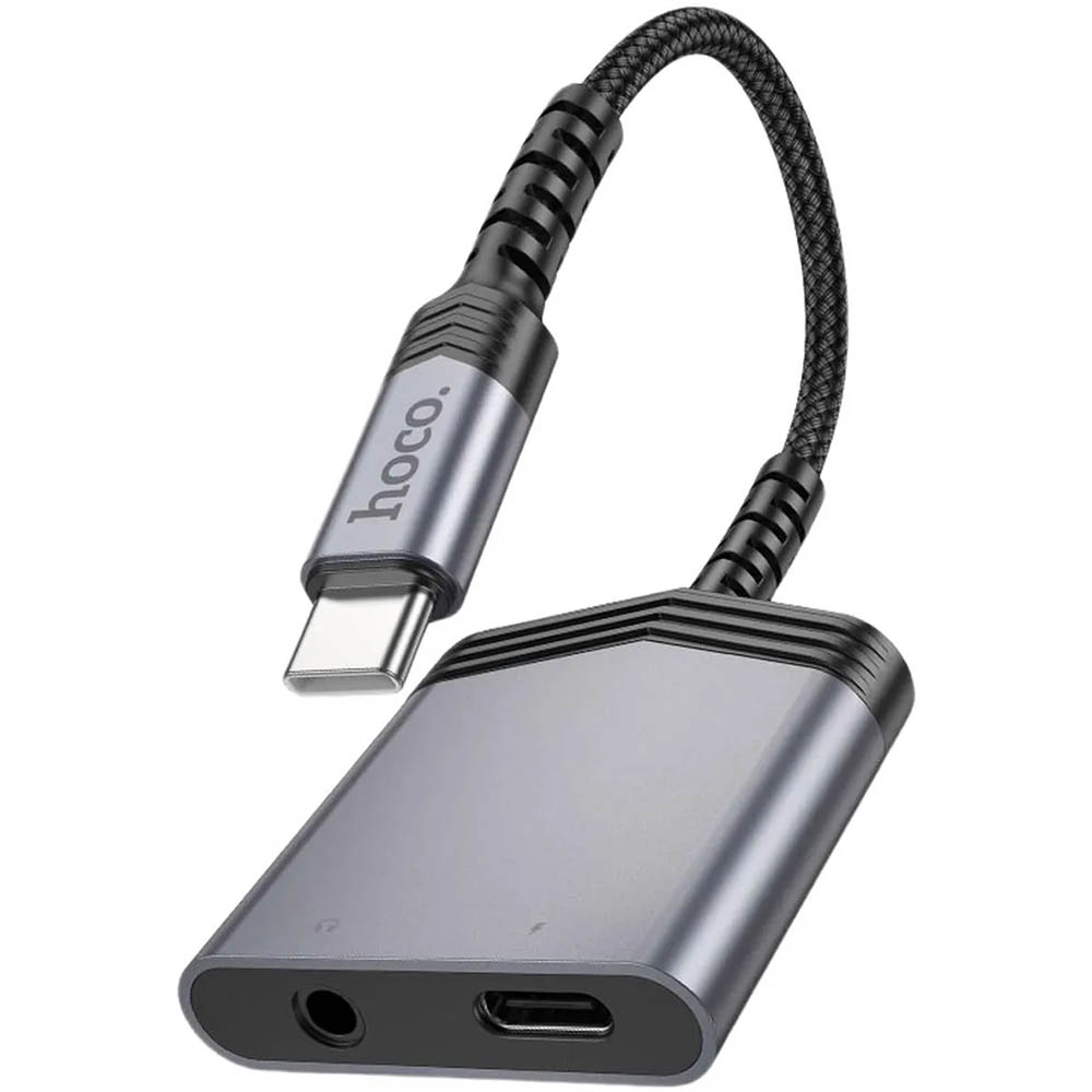 Переходник адаптер HOCO LS39 USB Type C на гнездо AUX и Type C, цвет серый