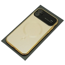 Чехол накладка AUTO FOCUS с поддержкой MagSafe для APPLE iPhone 11 (6.1"), силикон, стекло, защита камеры, цвет золотистый