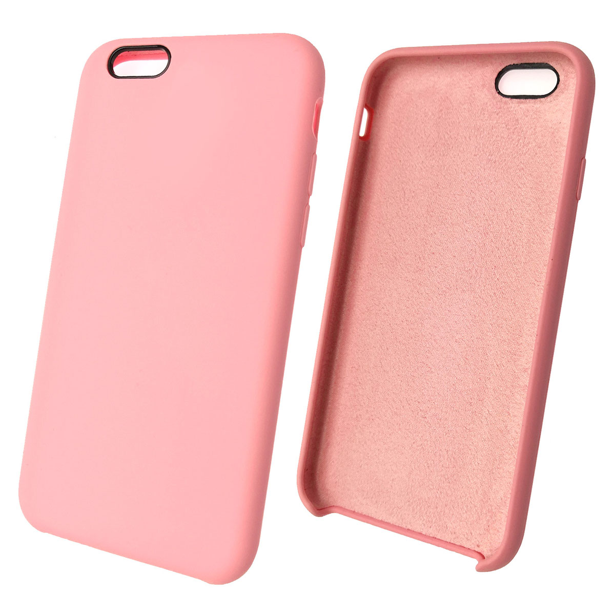 Чехол накладка Silicon Case для APPLE iPhone 6, 6G, 6S, силикон, бархат, цвет светло розовый.