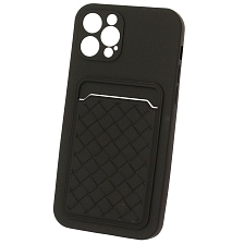 Чехол накладка CARD CASE для APPLE iPhone 12 Pro (6.1"), силикон, отдел для карт, цвет черный