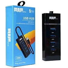 Переходник, хаб концентратор MRM H304 USB на 4 USB 3.0, цвет черный