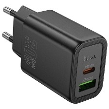 СЗУ (Сетевое зарядное устройство) HOCO N63 Gentle GaN, 30W, 1 USB Type C, 1 USB A, PD30W, QC3.0 18W, цвет черный