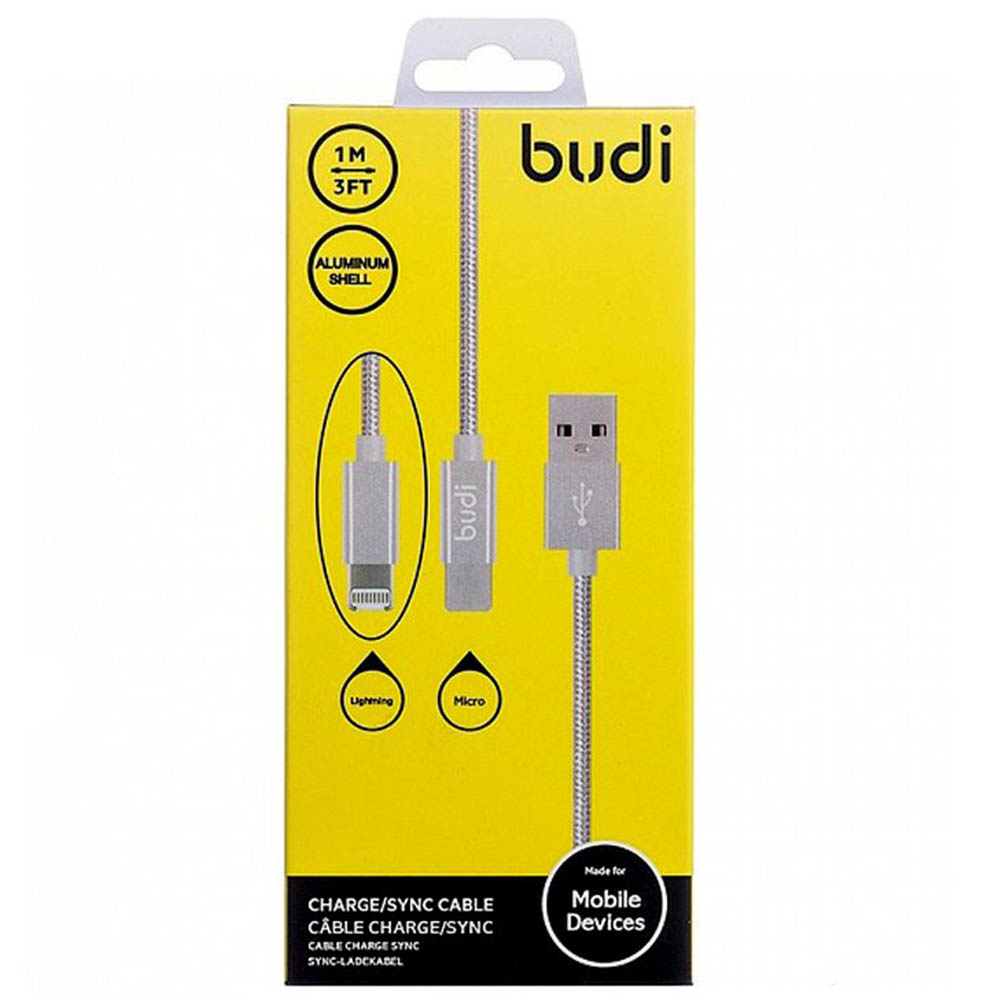 USB Дата-кабель "budi" для APPLE Lightning 8 pin, Micro USB, модель M8J175-GRY, цвет серый.