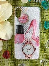 Чехол накладка для APPLE iPhone X, XS, силикон, рисунок Туфли, помада, часы и брошь.