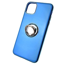 Чехол накладка для APPLE iPhone 11 Pro MAX, силикон, глянец, с лого, с кольцом, цвет синий.