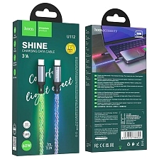 Кабель HOCO U112 Shine USB Type C на USB Type C, 60W, 3A, LED подсветка, длина 1 метр, цвет серый