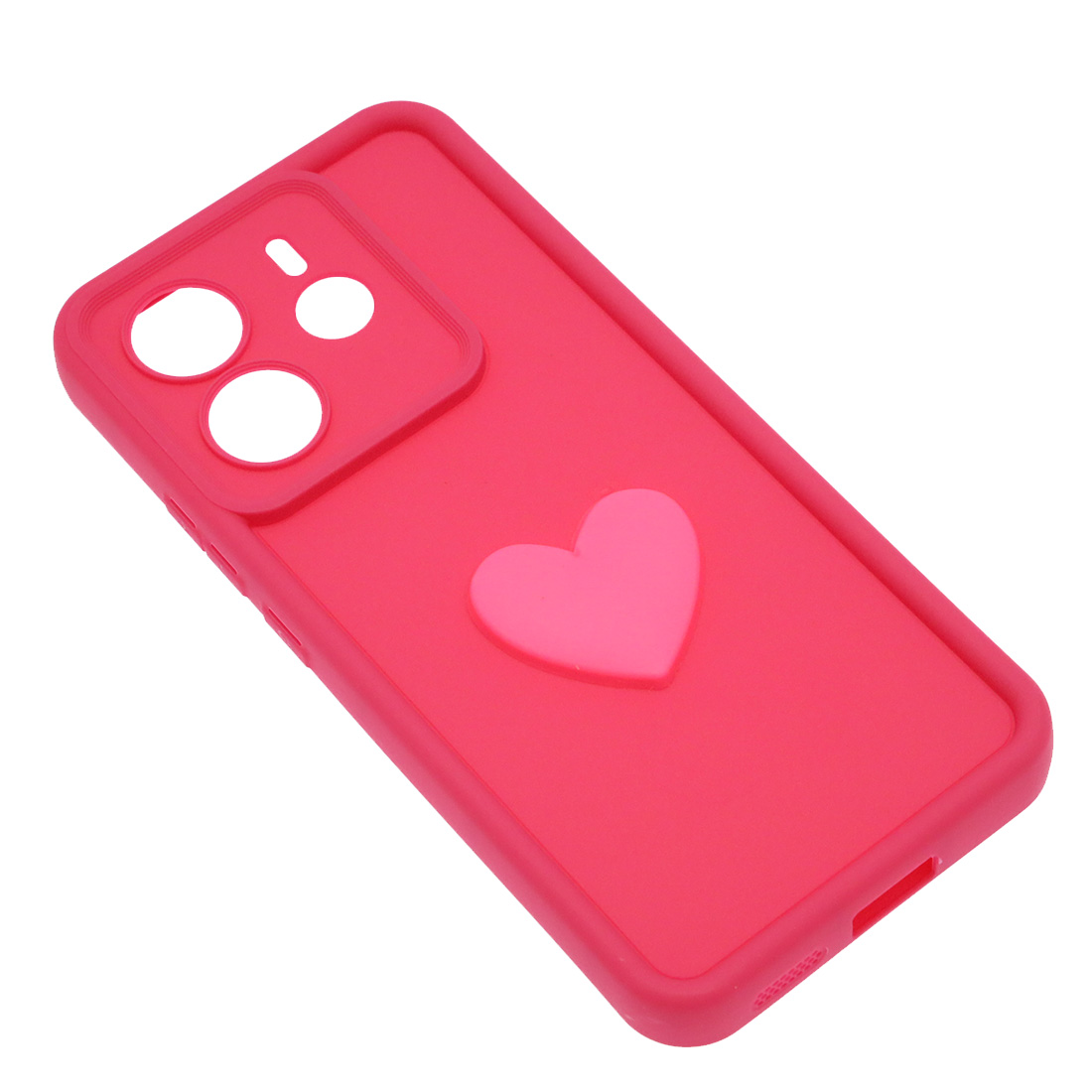 Чехол накладка для XIAOMI REDMI NOTE 14, силикон, 3D сердце, защита камеры, бортики, цвет розовый