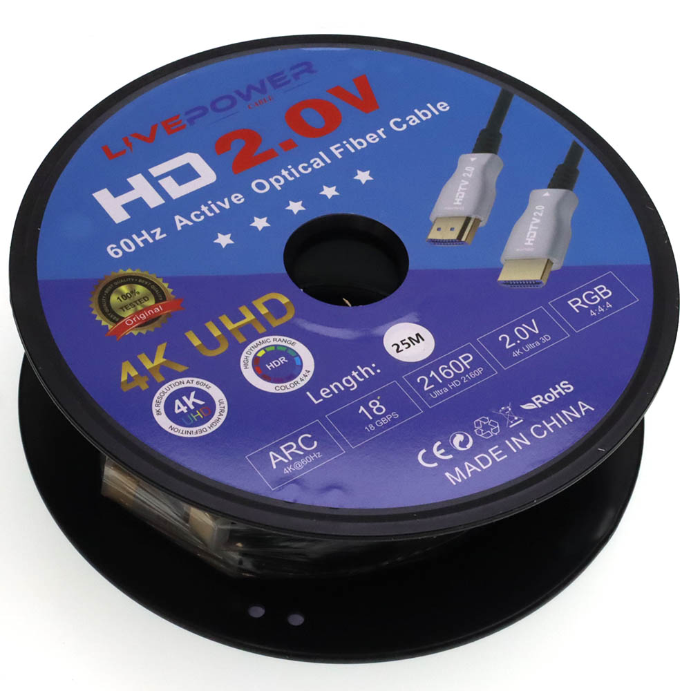 Активный оптический кабель HDMI - HDMI H278 4K UHD, HDTV 2.0, силикон, длина 25 метров, цвет черный