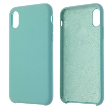 Чехол накладка Silicon Case для APPLE iPhone X, iPhone XS, силикон, бархат, цвет пастельно бирюзовый.