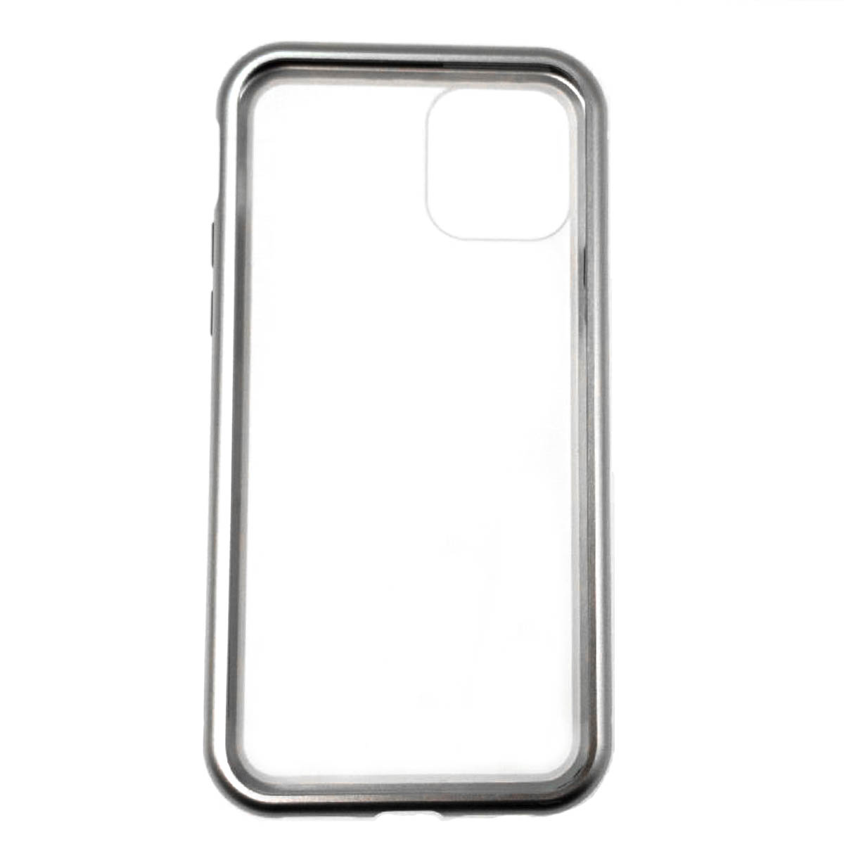 Чехол магнитный для APPLE iPhone 11 2019, закаленное стекло, металл, цвет серебристо прозрачный.