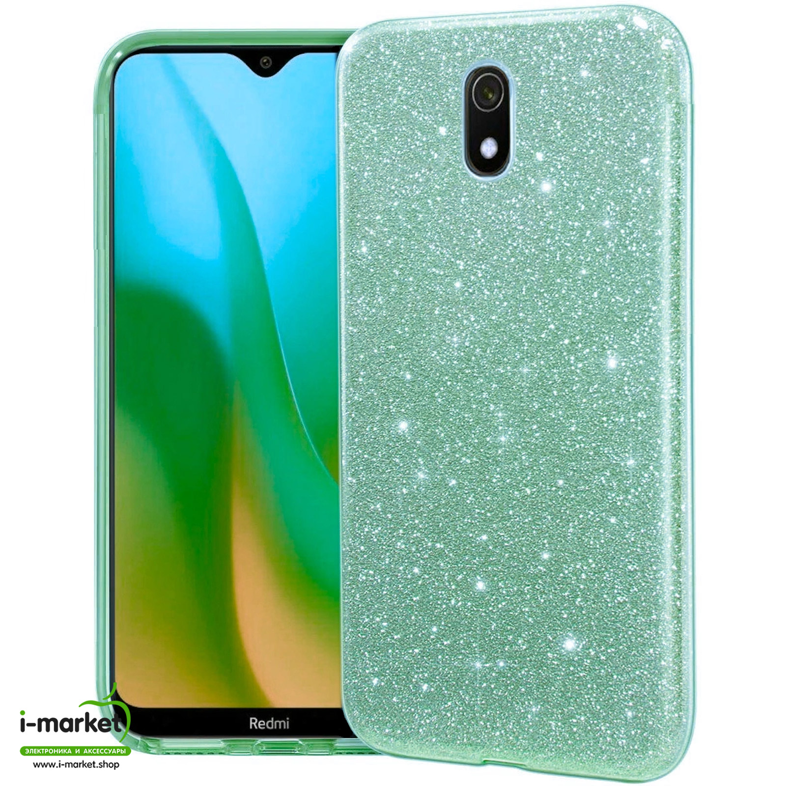 Чехол накладка Shine для XIAOMI Redmi 8A, силикон, блестки, цвет зеленый