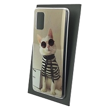Чехол накладка Vinil для SAMSUNG Galaxy A51 (SM-A515), силикон, рисунок Chanel Cat, цвет серый