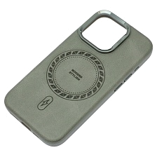 Чехол накладка Modern Stylish с поддержкой MagSafe для APPLE iPhone 15 Pro, защита камеры, подставка, экокожа, бархат, цвет серый