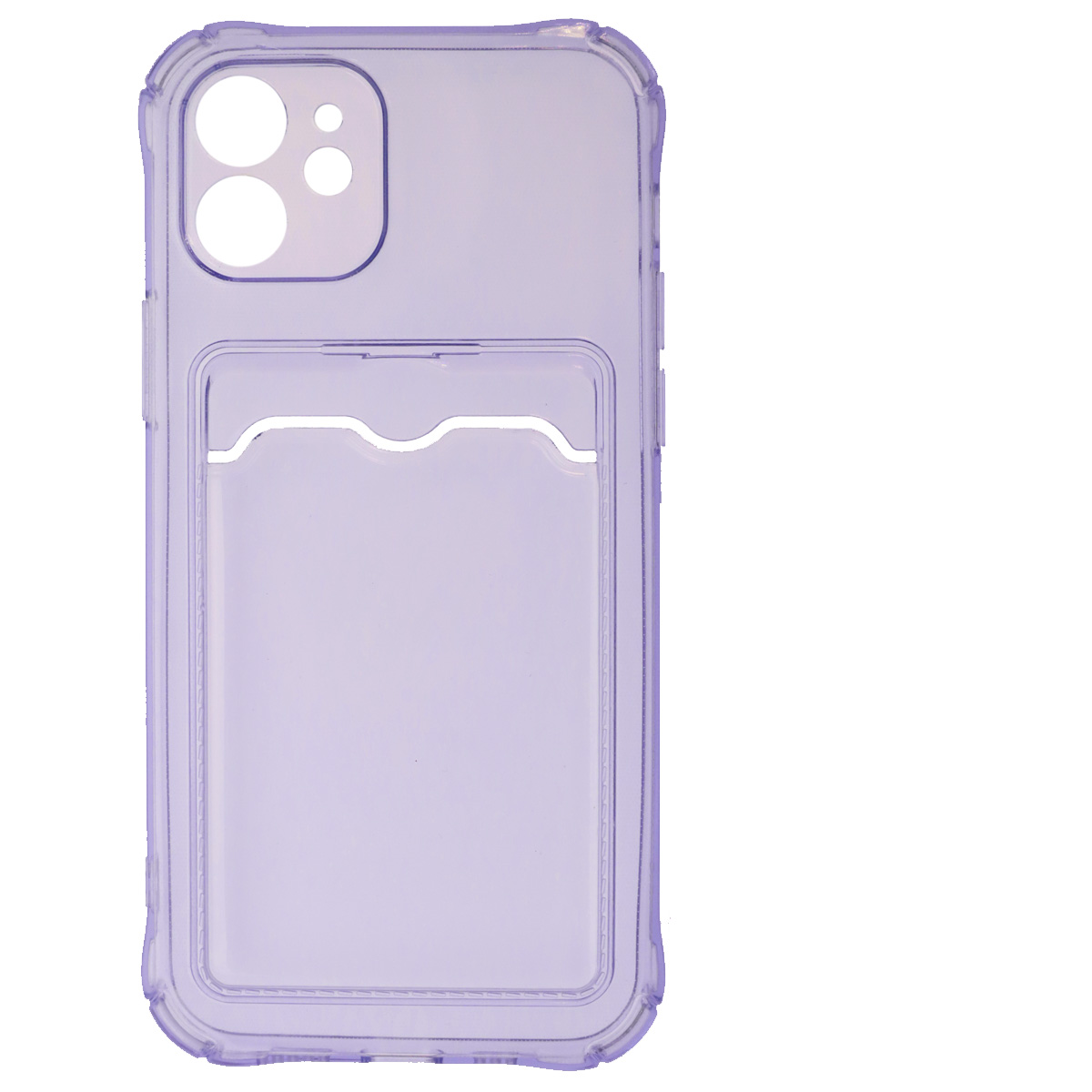 Чехол накладка для APPLE iPhone 12 (6.1), силикон, отдел для карт, цвет прозрачно сиреневый