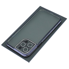 Чехол накладка для APPLE iPhone 13 Pro Max, силикон, защита камеры, стразы, цвет окантовки черный