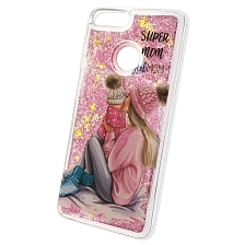 Чехол накладка Sparkles для HUAWEI Honor 7S, 9 Lite, P Smart, силикон, переливашка, рисунок super MOM girl MOM.