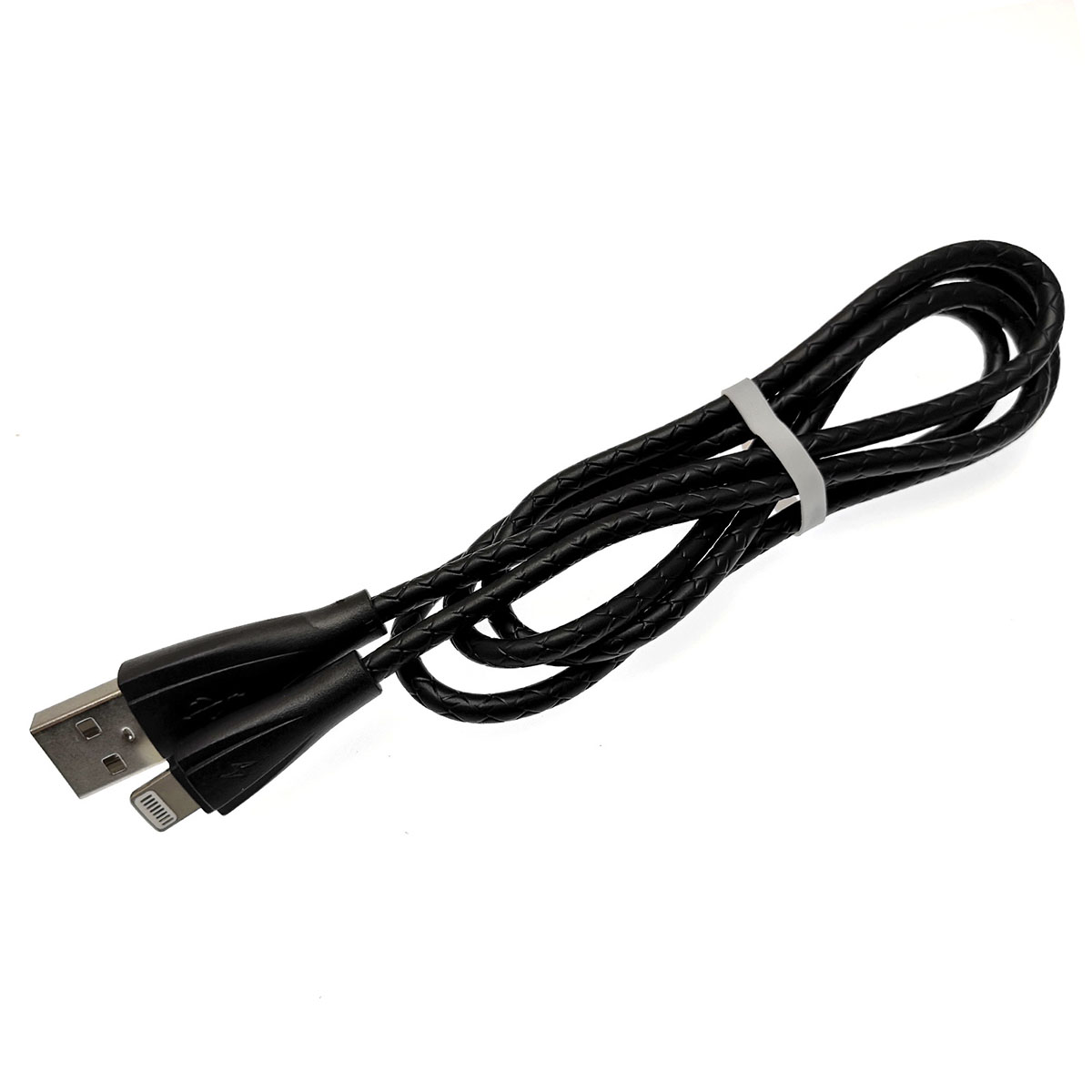 USB Дата кабель APPLE Lightning 8-pin, силиконовый, текстурированная оплетка, длина 1 метр, цвет черный.
