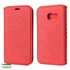 Чехол книжка для SAMSUNG Galaxy A3 2017 (SM-A320), экокожа, визитница, цвет красный.